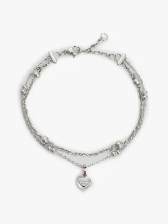 Bracelet double rangée avec breloque en forme de cœur