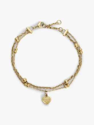 Bracelet double rangée avec breloque en forme de cœur
