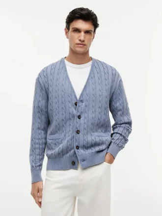 Cardigan en maille torsadée teint en pièce
