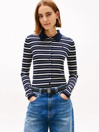 Cardigan polo ajusté en laine et soie