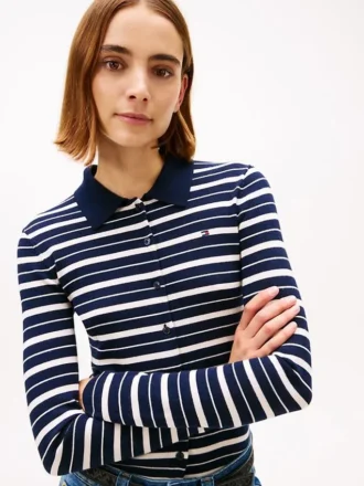 Cardigan polo ajusté en laine et soie
