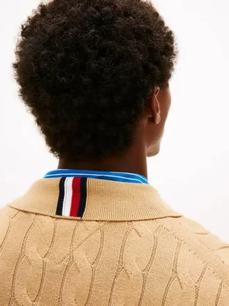 Cardigan polo zippé en maille torsadée