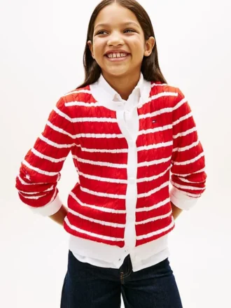 Cardigan à rayures en maille torsadée pour enfant