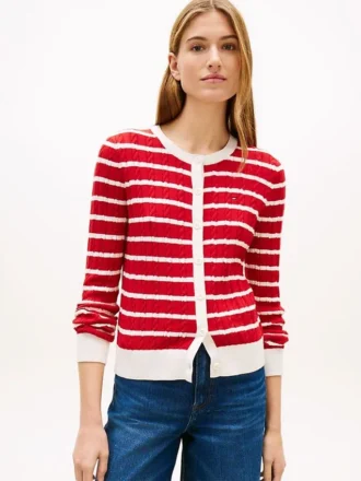 Cardigan à rayures et mailles torsadées