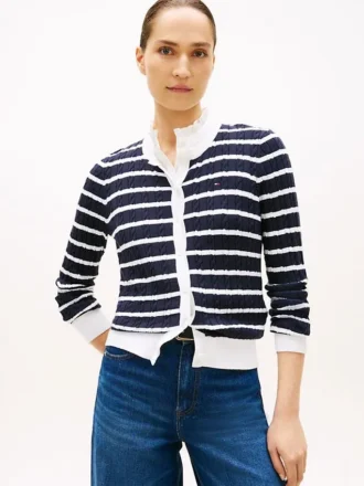 Cardigan à rayures et mailles torsadées