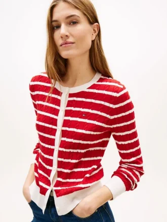 Cardigan à rayures et mailles torsadées