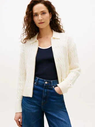Cardigan zippé à mailles torsadées et coupe carrée