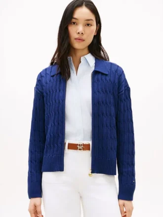 Cardigan zippé à mailles torsadées et coupe carrée
