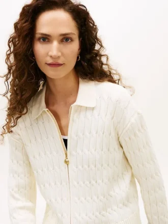 Cardigan zippé à mailles torsadées et coupe carrée