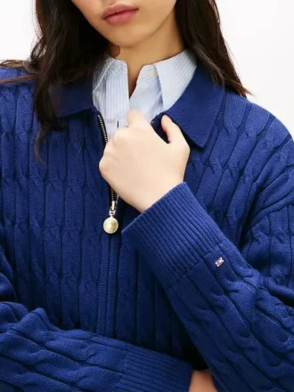 Cardigan zippé à mailles torsadées et coupe carrée