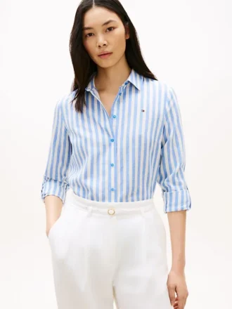 Chemise ample à rayures en mélange de lin