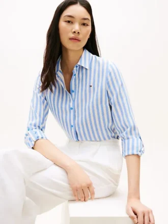 Chemise ample à rayures en mélange de lin