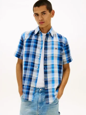 Chemise à carreaux en coton et lin