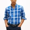 Chemise à carreaux en lin mélangé, coupe classique