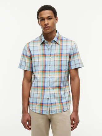 Chemise à carreaux en lin mélangé, coupe classique
