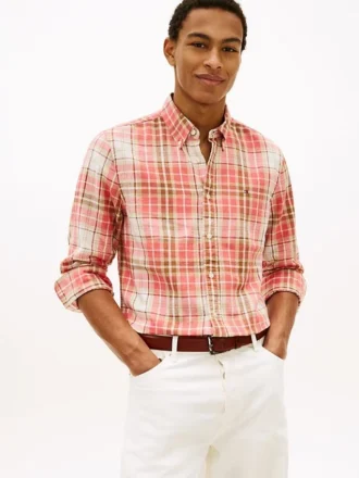 Chemise à carreaux en lin mélangé, coupe classique