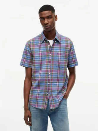Chemise à carreaux en lin mélangé, coupe classique