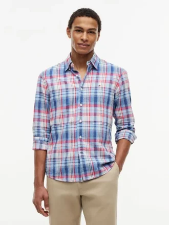 Chemise à carreaux en lin mélangé, coupe classique