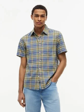 Chemise à carreaux en lin mélangé, coupe classique