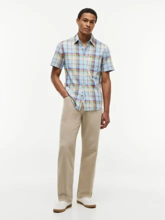 Chemise à carreaux en lin mélangé, coupe classique