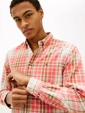 Chemise à carreaux en lin mélangé, coupe classique