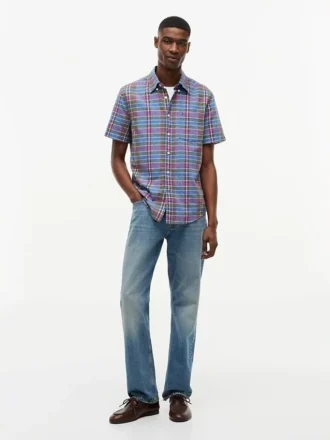Chemise à carreaux en lin mélangé, coupe classique