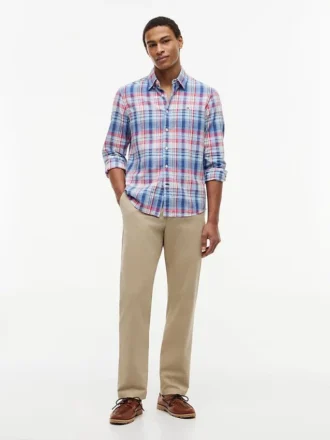 Chemise à carreaux en lin mélangé, coupe classique