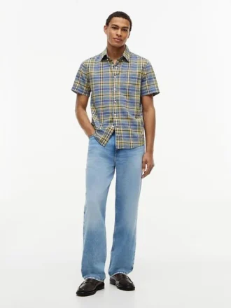 Chemise à carreaux en lin mélangé, coupe classique