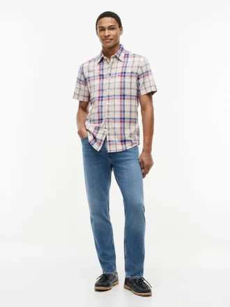 Chemise à carreaux en lin mélangé, coupe classique