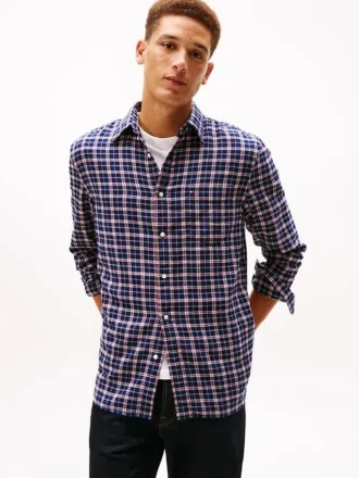 Chemise à carreaux en sergé brossé, coupe classique