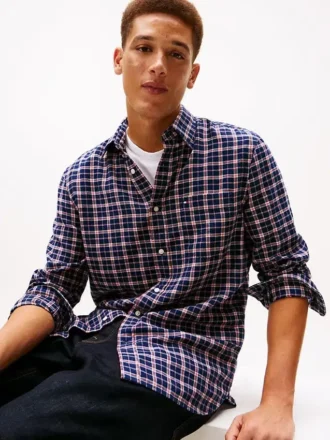 Chemise à carreaux en sergé brossé, coupe classique