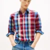 Chemise à carreaux Madras en lin mélangé, coupe classique