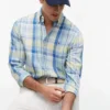 Chemise à carreaux Madras en lin mélangé, coupe classique