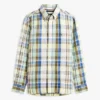 Chemise à carreaux Madras en lin mélangé, coupe classique