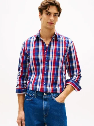 Chemise à carreaux multicolores et coupe classique