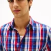 Chemise à carreaux multicolores et coupe classique