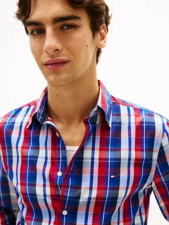 Chemise à carreaux multicolores et coupe classique
