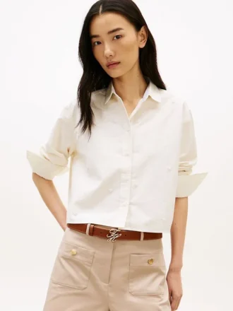 Chemise courte en popeline ornée