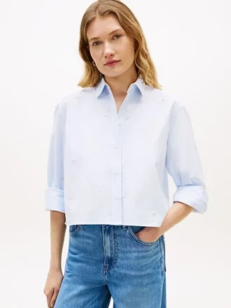 Chemise courte en popeline ornée