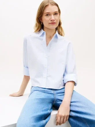 Chemise courte en popeline ornée