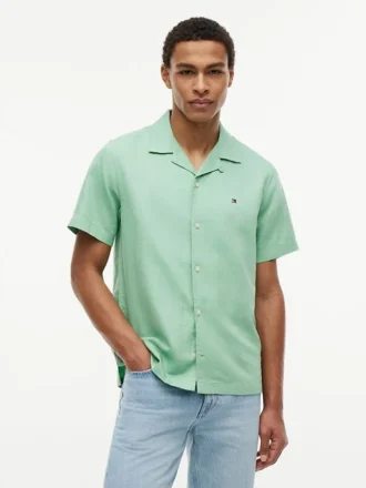Chemise de camp en coton et lin, coupe classique