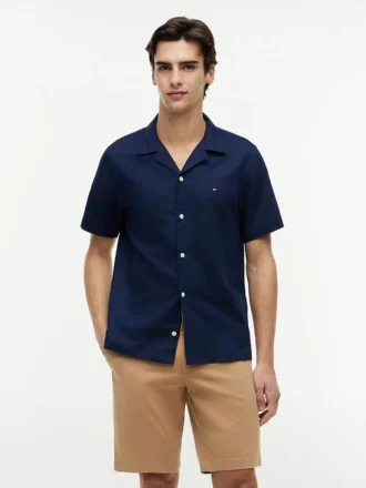 Chemise de camp en coton et lin, coupe classique