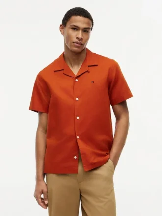 Chemise de camp en coton et lin, coupe classique