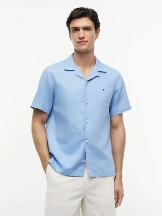 Chemise de camp en coton et lin, coupe classique