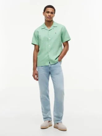 Chemise de camp en coton et lin, coupe classique