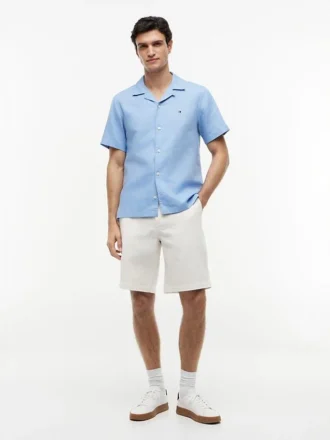 Chemise de camp en coton et lin, coupe classique