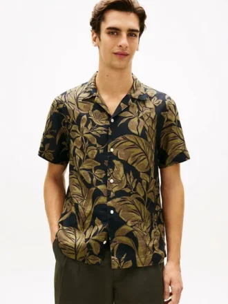 Chemise de camp en lin à imprimé tropical
