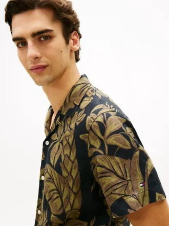 Chemise de camp en lin à imprimé tropical