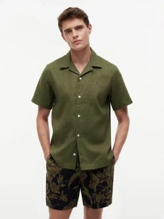 Chemise de camp en lin mélangé, coupe classique