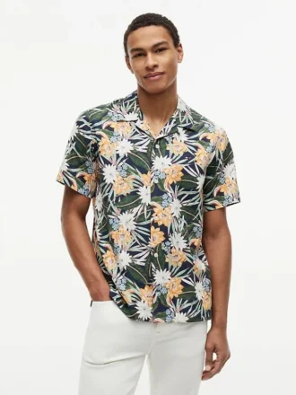 Chemise de camp à fleurs tropicales, coupe classique